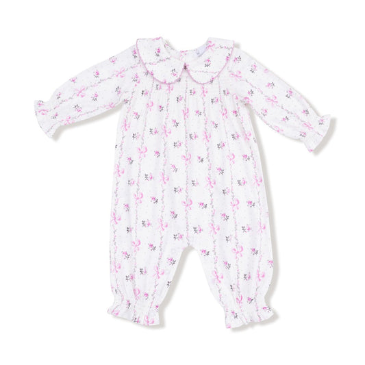 Angel Dear Ivory/Pink / 3-6 Mo Angel Dear Dainty Buds & Bows Stripe Smocked Romper
