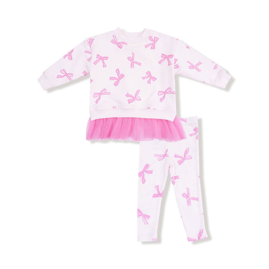 Angel Dear Light Pink / 2 Toddler Angel Dear French Terry Pretty Bows Tulle Sweatshirt Legging Set