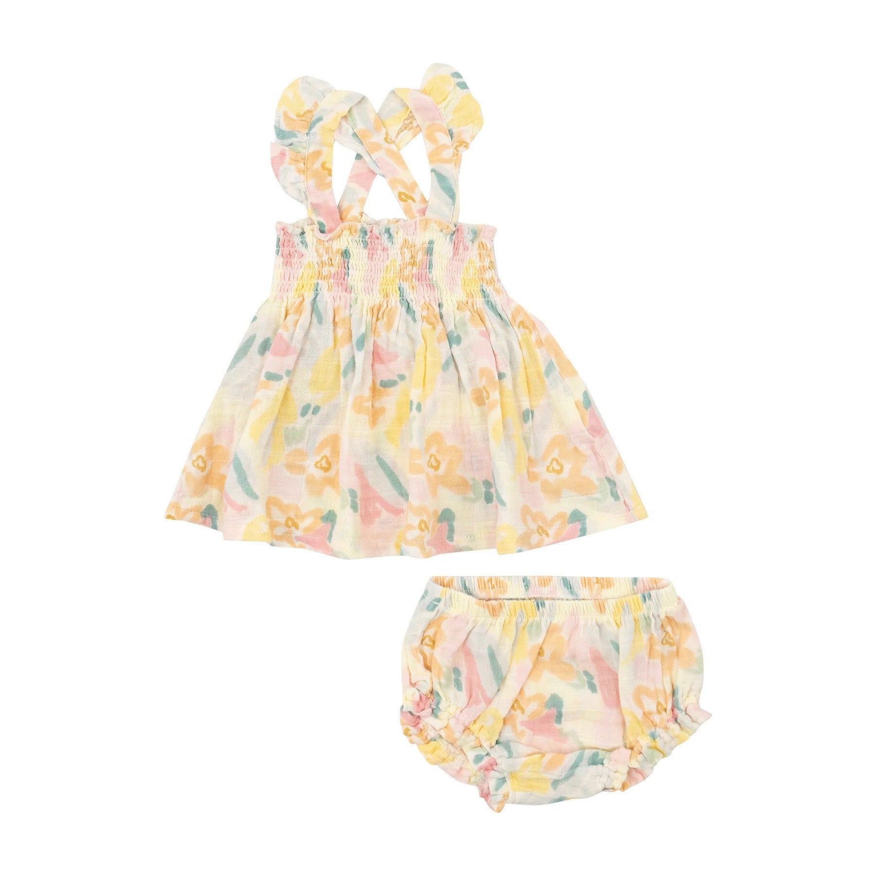 Angel Dear Paris Bouquet Ruffle Strap Smocked Top & Diaper Cover Set