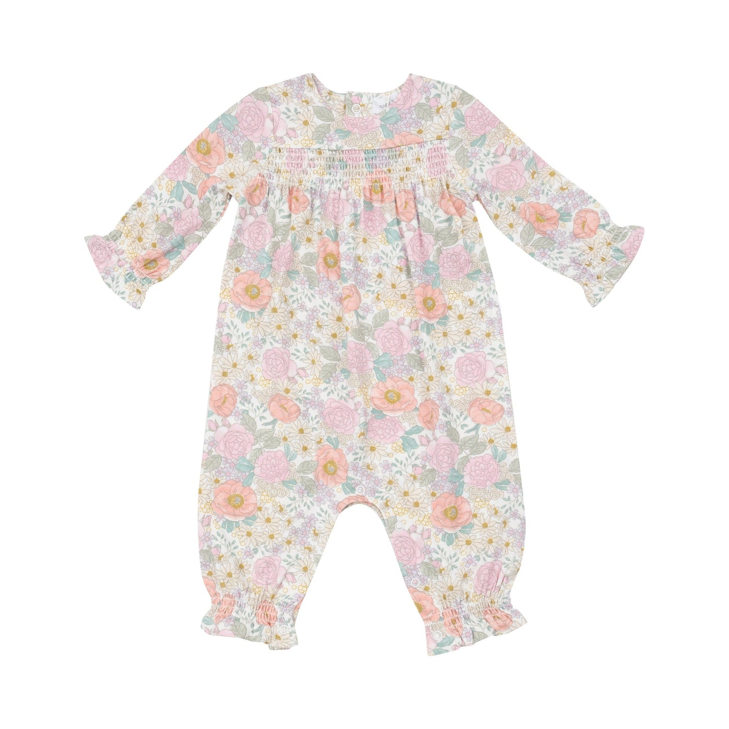 Angel Dear Girls Apparel / Playsets / Infant 3-6 Mo / Ivory Angel Dear Peonies and Roses Smocked Romper