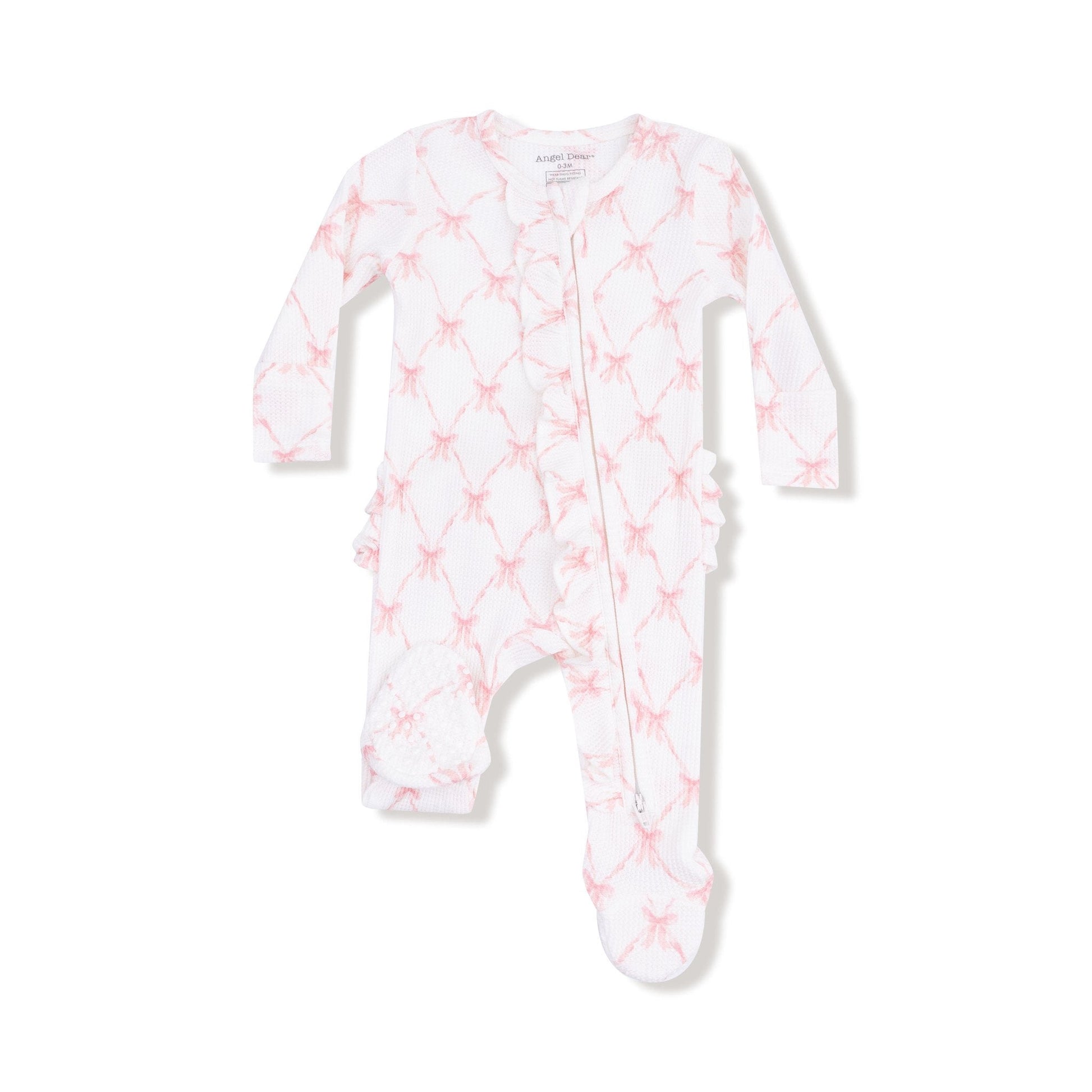 Angel Dear White/Light Pink / Newborn Angel Dear Ribbon Bow Trellis 2 Way Ruffle Zipper Footie