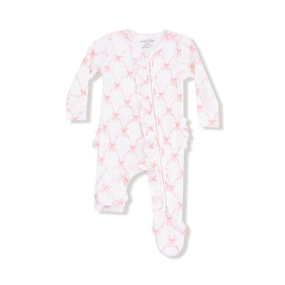 Angel Dear White/Light Pink / Newborn Angel Dear Ribbon Bow Trellis 2 Way Ruffle Zipper Footie