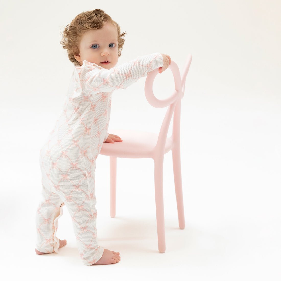 Angel Dear Angel Dear Ribbon Bow Trellis Long Sleeve Ruffle Romper