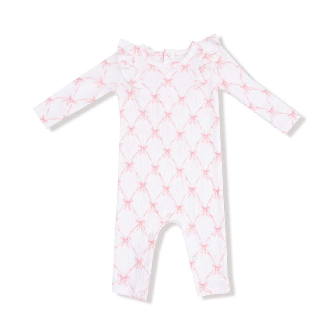 Angel Dear White/Light Pink / 3-6 Mo Angel Dear Ribbon Bow Trellis Long Sleeve Ruffle Romper