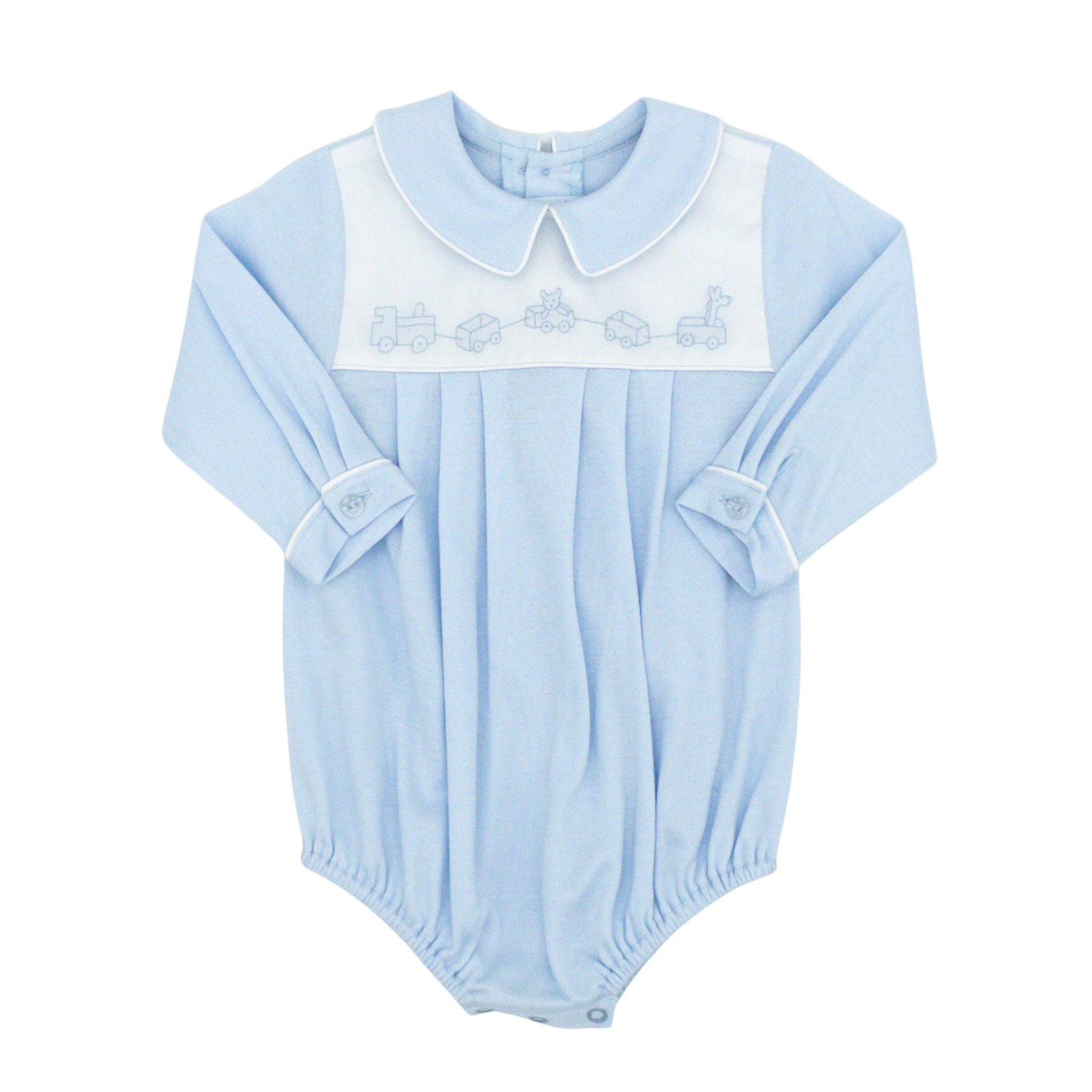Auraluz Blue / 3 Mo Auraluz Boys Wagon Embroidered Knit Bubble