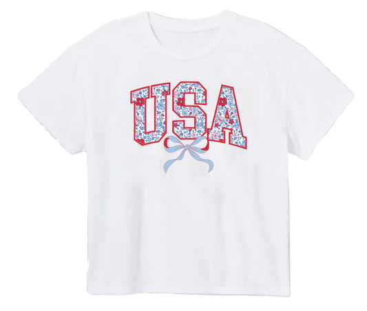 Azarhia LLC Girls Apparel / Shirts / Kids White / 3 Toddler Azarhia Girls American Floral USA Boxy T-Shirt