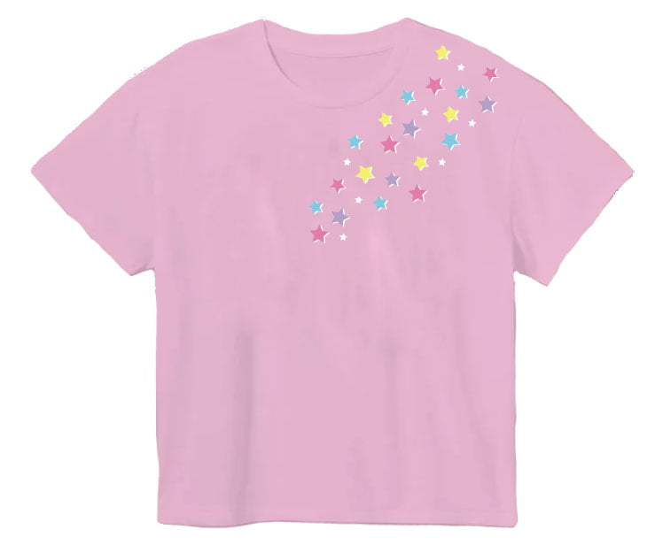 Azarhia LLC Girls Apparel / Shirts / Kids Pink / 3 Toddler Azarhia Girls Glitter Falling Stars Pink Boxy T-Shirt