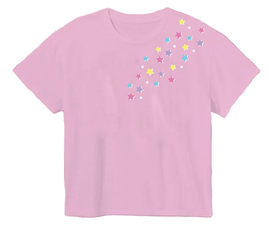 Azarhia LLC Girls Apparel / Shirts / Kids Pink / 3 Toddler Azarhia Girls Glitter Falling Stars Pink Boxy T-Shirt