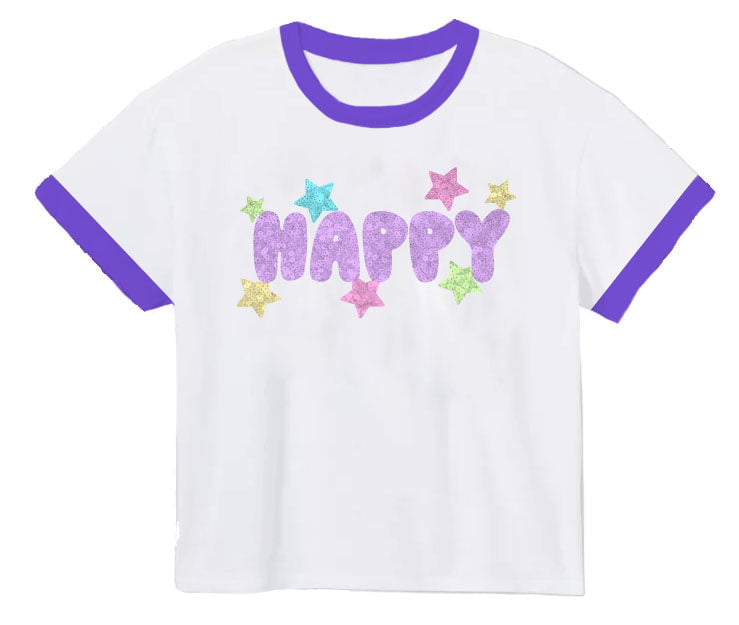 Azarhia LLCAzarhia Girls Glitter Happy Ringer Boxy T-ShirtBabysupermarket