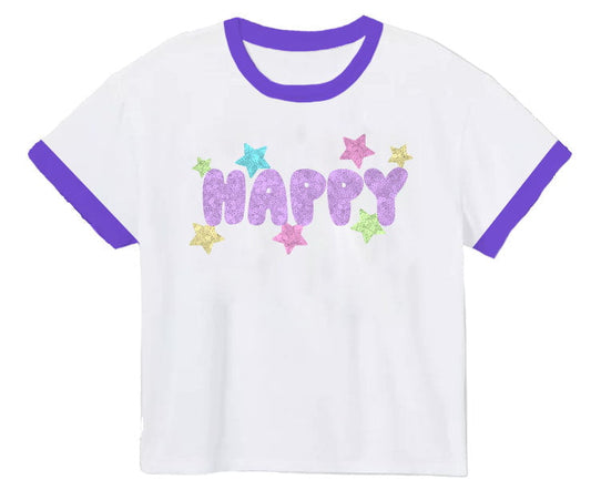 Azarhia LLC Girls Apparel / Shirts / Kids White / 3 Toddler Azarhia Girls Glitter Happy Ringer Boxy T-Shirt