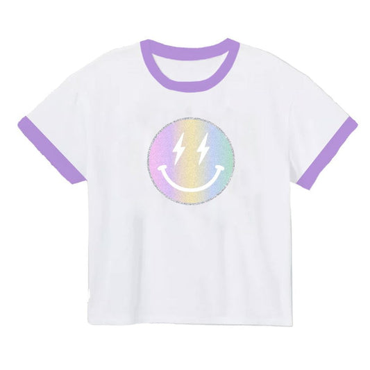Azarhia LLC Lavender / 3 Toddler Azarhia Girls Glitter Pastel Rainbow Smiley Boxy T-Shirt