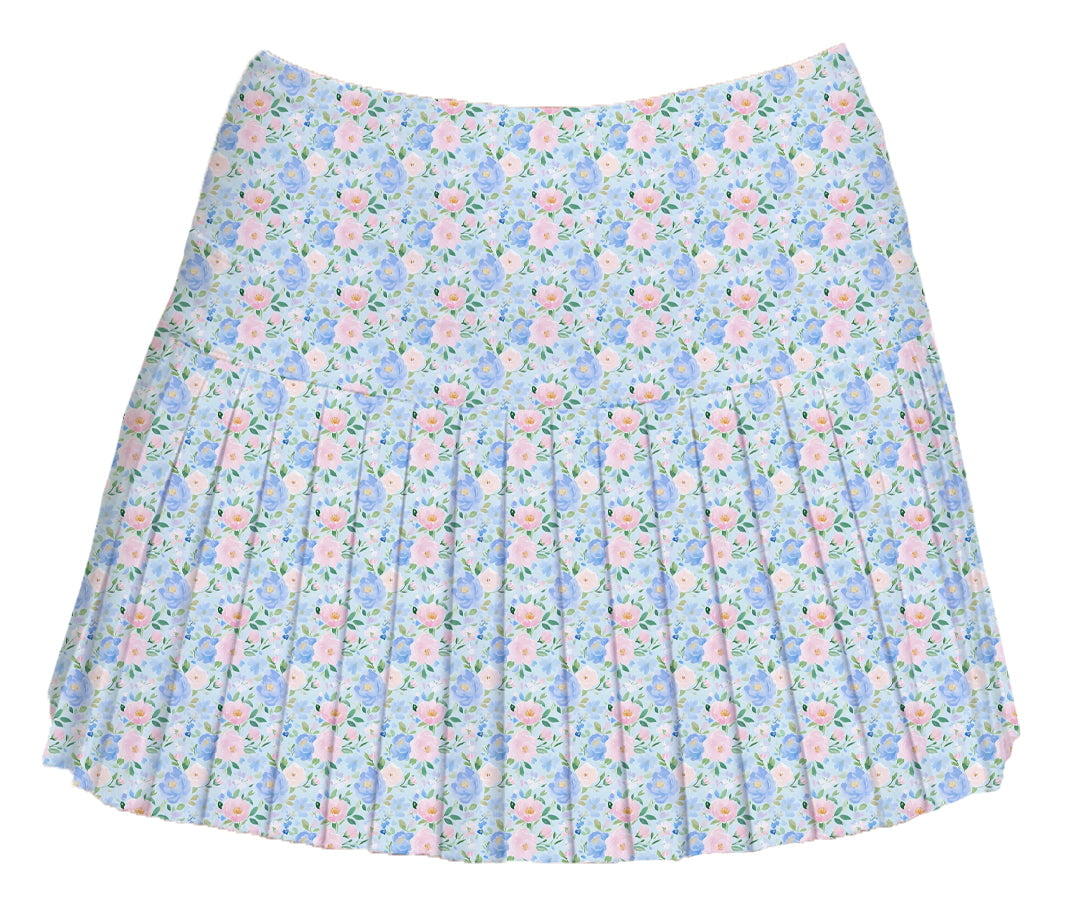 Azarhia LLC Girls Apparel / Skirts / Kids Blue / 3 Toddler Azarhia Girls Grand Blue Flowers Mini Pleat Skort
