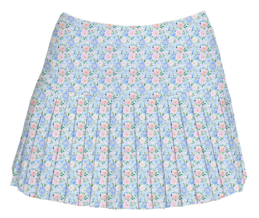Azarhia LLC Girls Apparel / Skirts / Kids Blue / 3 Toddler Azarhia Girls Grand Blue Flowers Mini Pleat Skort