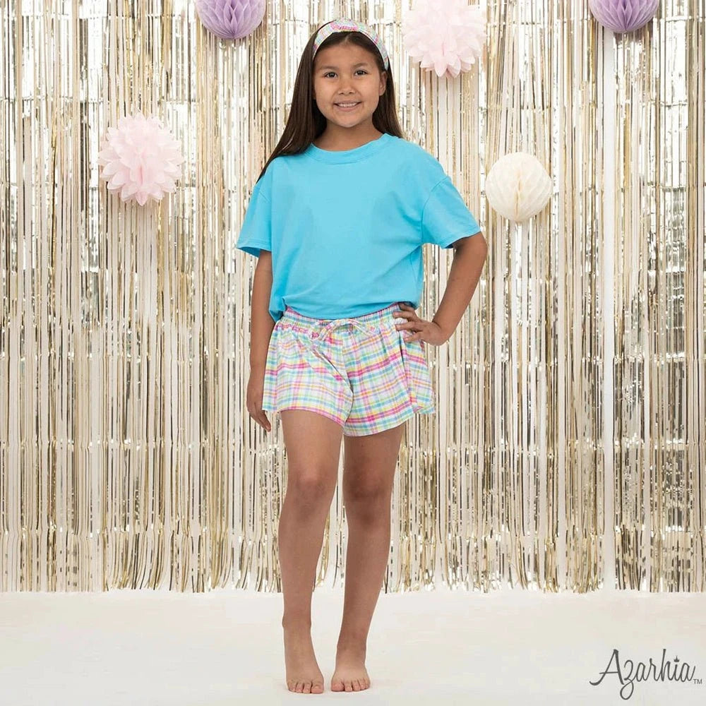 Azarhia Girls Neon Plaid Butterfly Flowy Short