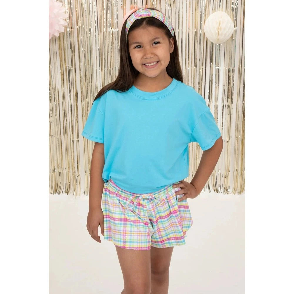 Azarhia Girls Neon Plaid Butterfly Flowy Short