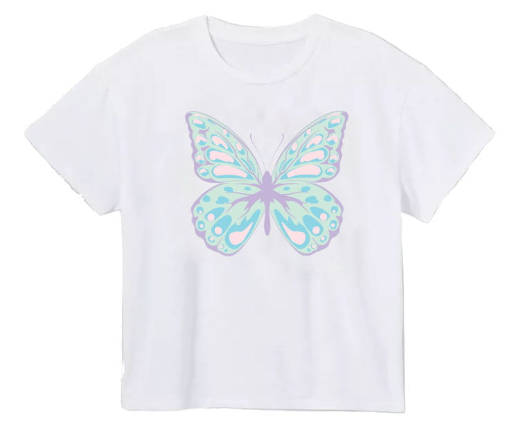 Azarhia LLC Girls Apparel / Shirts / Kids White / 3 Toddler Azarhia Girls Pretty Butterfly Screen Print Boxy T-Shirt
