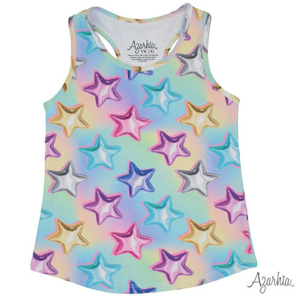 Azarhia Girls Racer Back Tank Metallic Stars