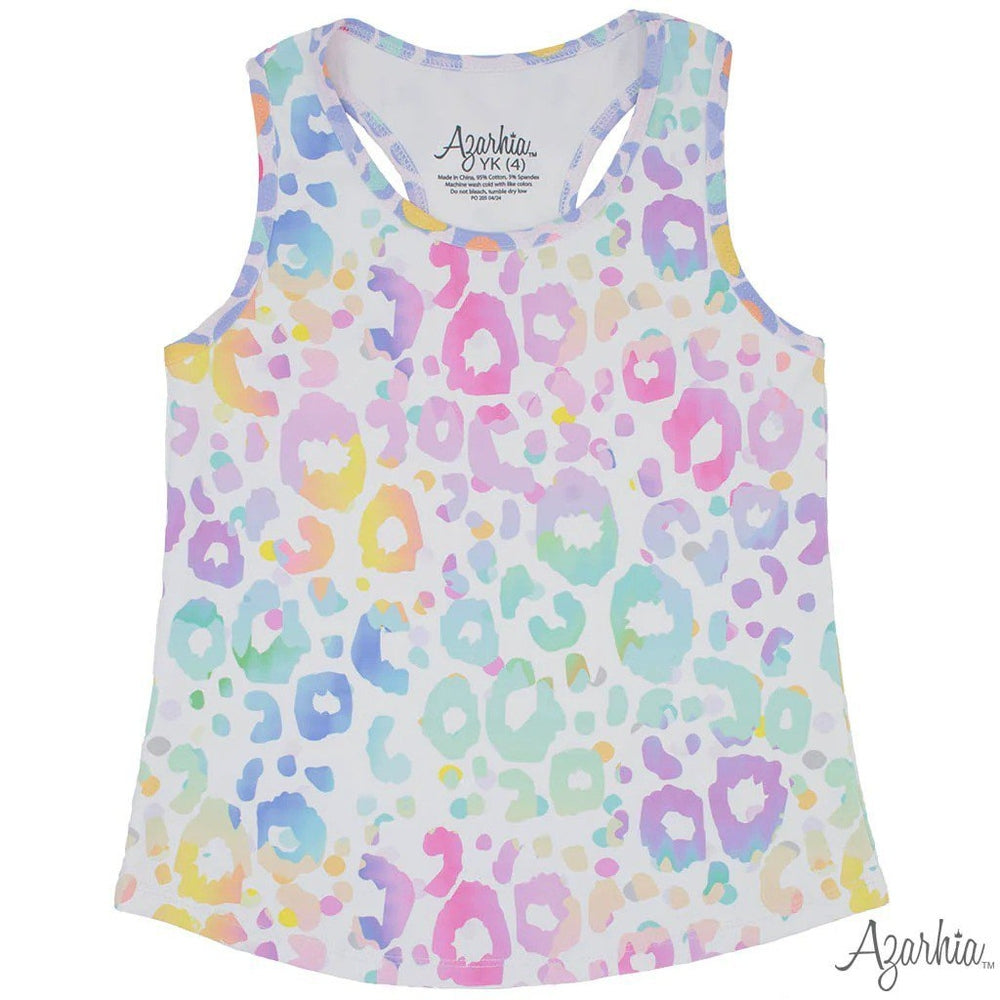 Azarhia Girls Racer Back Tank Pastel Leopard