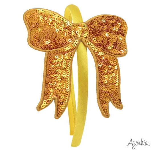 Azarhia LLC Azarhia Girls Rhinestone Gold Glitter Bow Headband