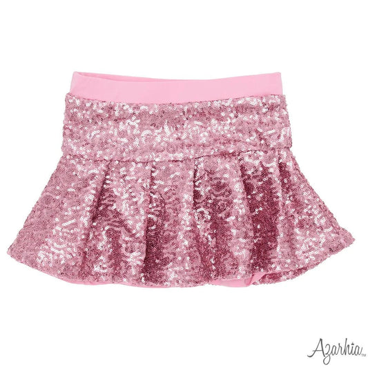 Azarhia Girls Sequin Pink Velvet Skort