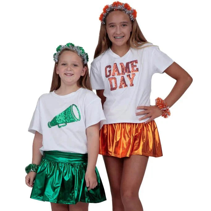 Azarhia Girls Slick Metallic Gathered Skort - Green