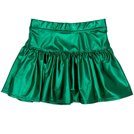 Azarhia Girls Slick Metallic Gathered Skort - Green