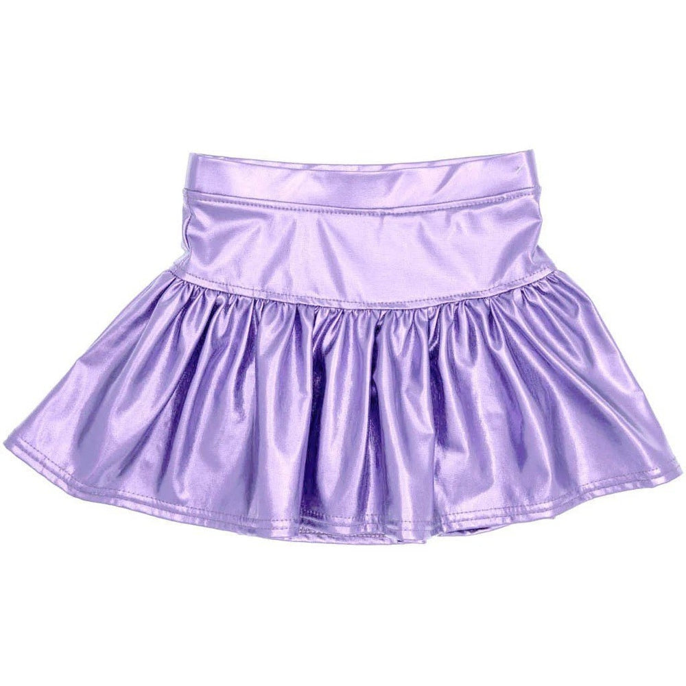 Azarhia Girls Slick Metallic Gathered Skort Lavender