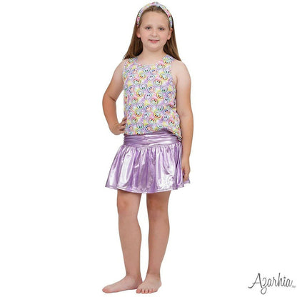 Azarhia Girls Slick Metallic Gathered Skort Lavender