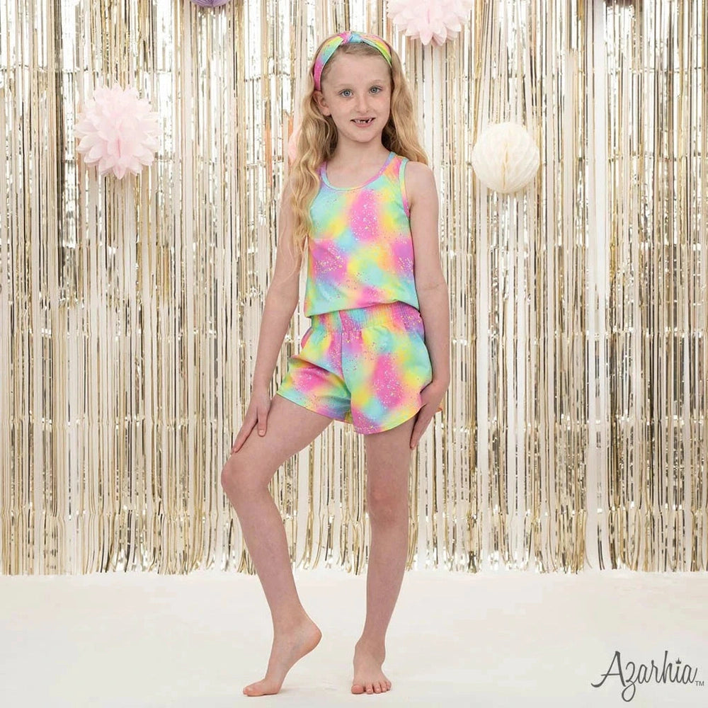 Azarhia Girls Tie Dye Glow Racer Back Tank