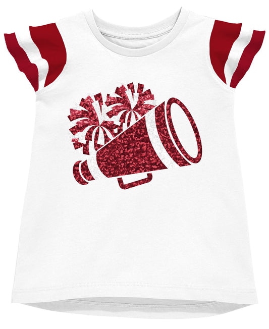 Azarhia Maroon Game Day Shimmer Ruffle Sleeve Sequin Cheer T-Shirt