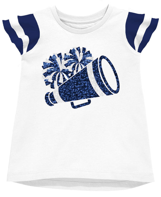 Azarhia Navy Game Day Shimmer Ruffle Sleeve Sequin Cheer T-Shirt
