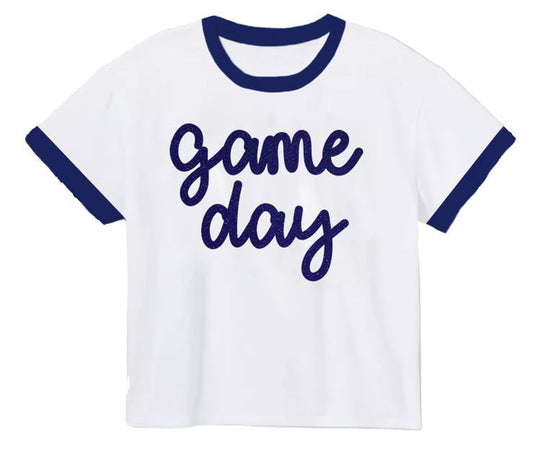 Azarhia Navy Tinsel Game Day Ringer Boxy T-Shirt
