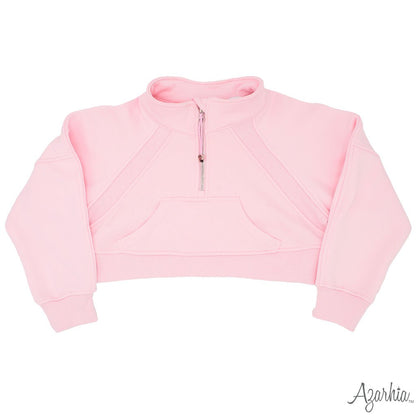Azarhia LLC Pink / 5 Azarhia Oversized Cropped 1/4 Zip Sweatshirt
