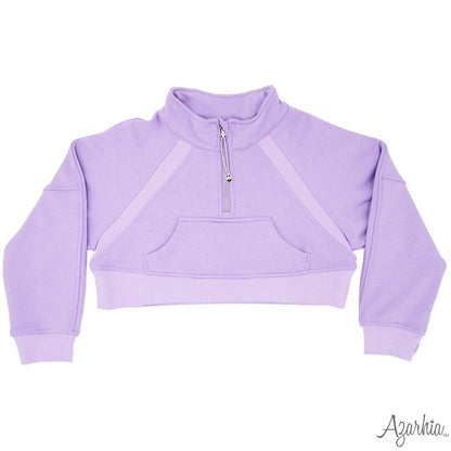 Azarhia LLC Lavender / 5 Azarhia Oversized Cropped 1/4 Zip Sweatshirt