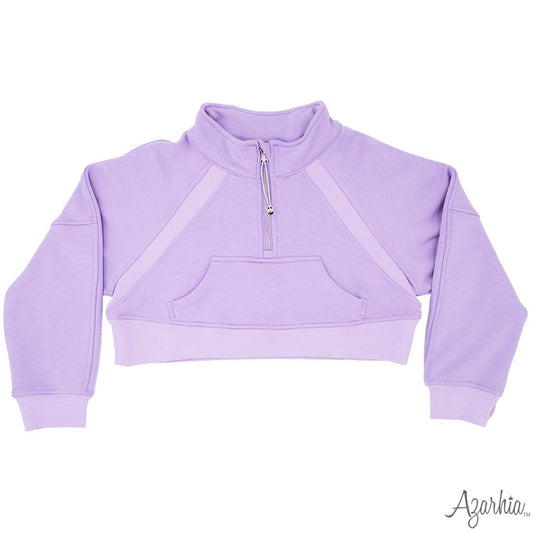 Azarhia LLC Lavender / 5 Azarhia Oversized Cropped 1/4 Zip Sweatshirt