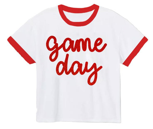 Azarhia Red Tinsel Game Day Ringer Boxy T-Shirt