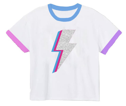 Azarhia LLC White / 5 Azarhia Sequin Lightning Bolt Boxy Tee