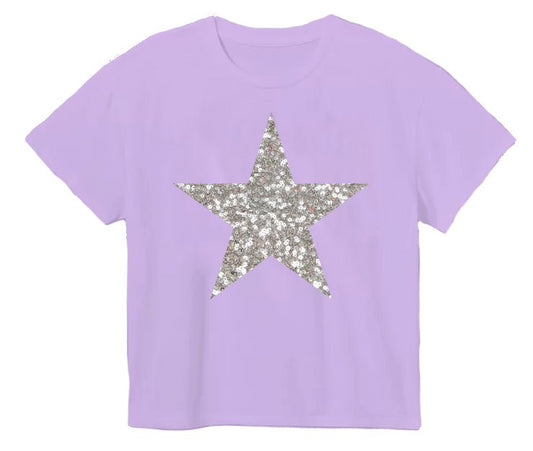 Azarhia LLC Lavender / 5 Azarhia Silver Sequin Star Boxy Tee