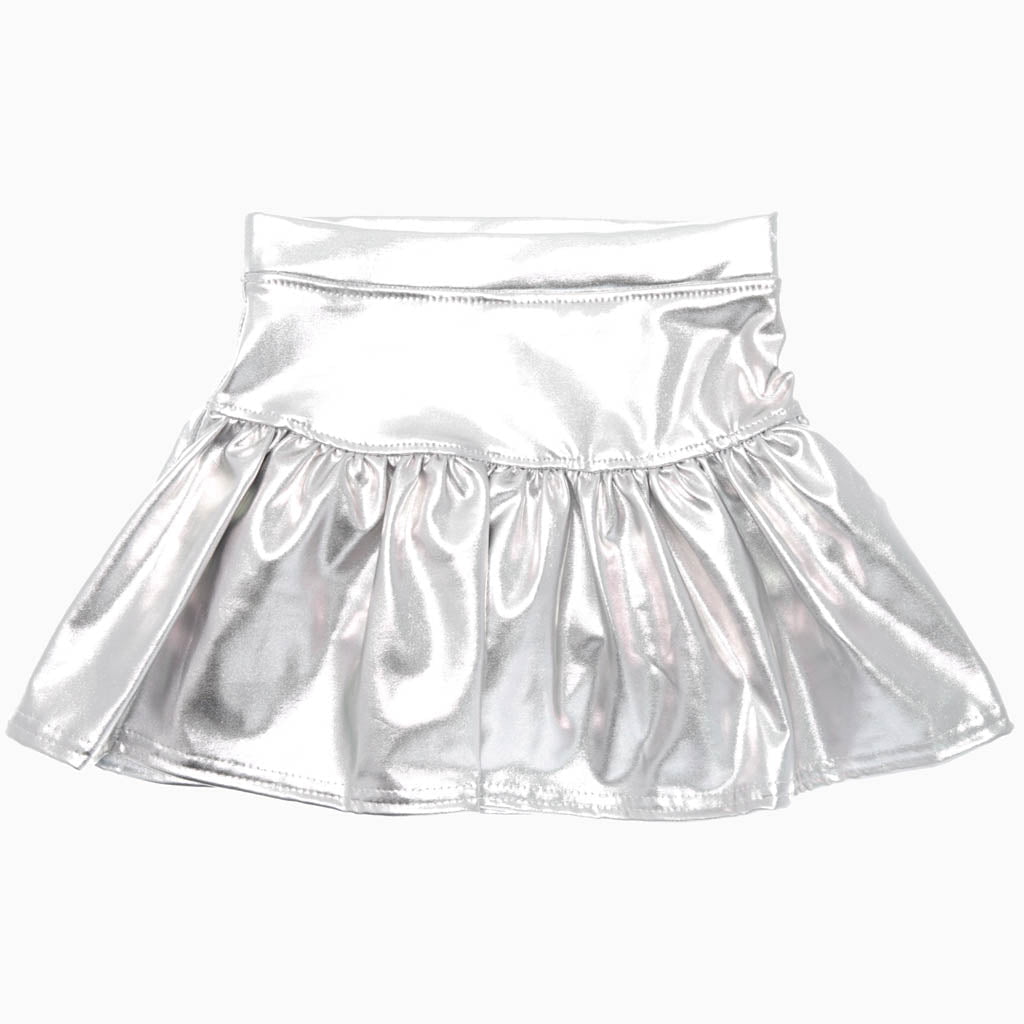 Azarhia LLC Silver / 5 Azarhia Slick Metallic Gathered Skort - Silver