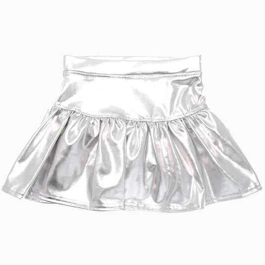 Azarhia LLC Silver / 5 Azarhia Slick Metallic Gathered Skort - Silver