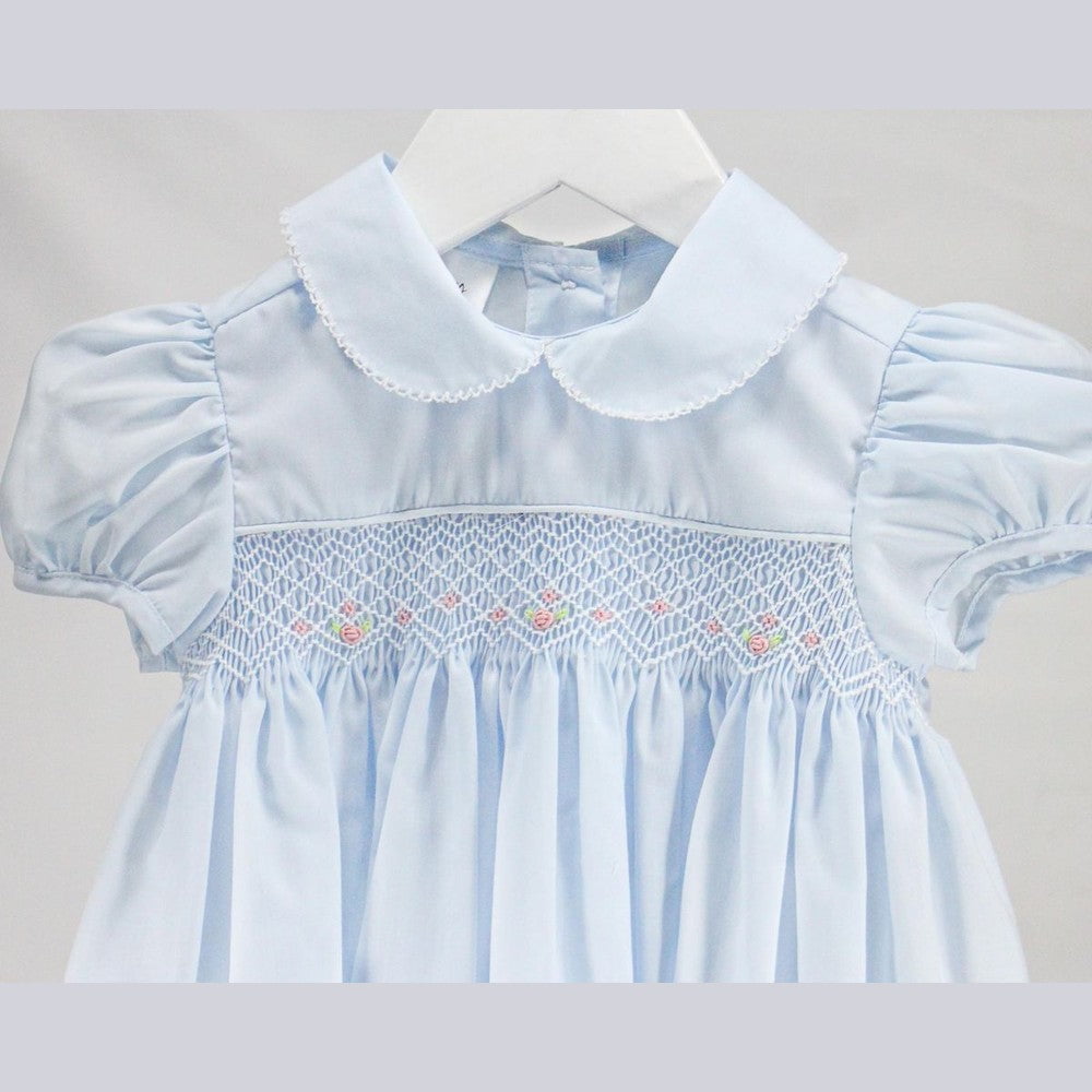 Baby Blessings Baby Blessings Girls White Over Light Blue Renee Dress