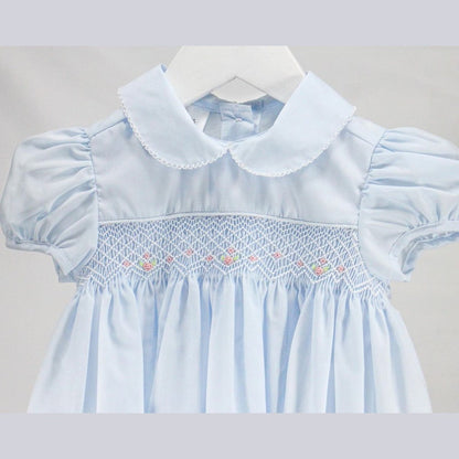 Baby Blessings Baby Blessings Girls White Over Light Blue Renee Dress