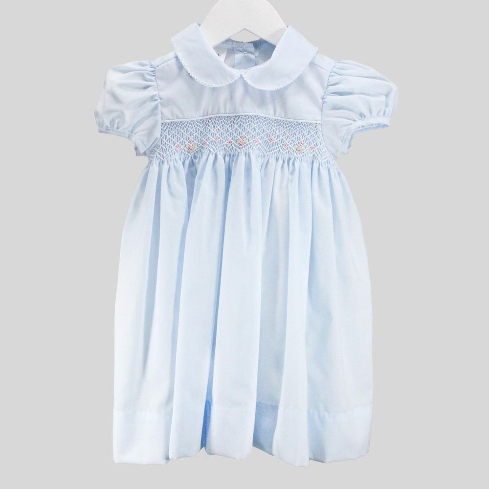 Baby Blessings White/Light Blue / 12 Mo Baby Blessings Girls White Over Light Blue Renee Dress