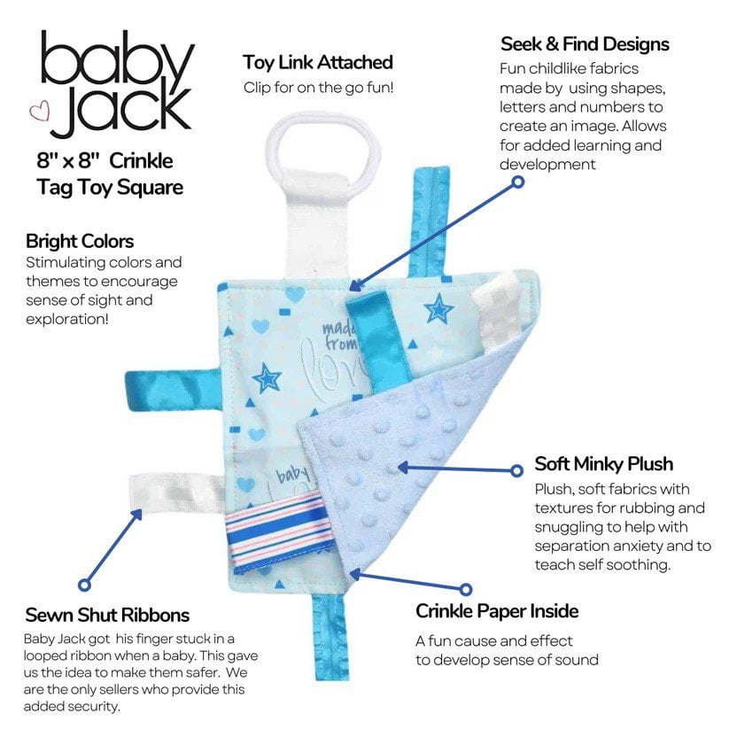 Baby Jack and Company Toys/Infant Toys Baby Boy Blue Hospital Blanket Design Tag Toy w/Crinkle