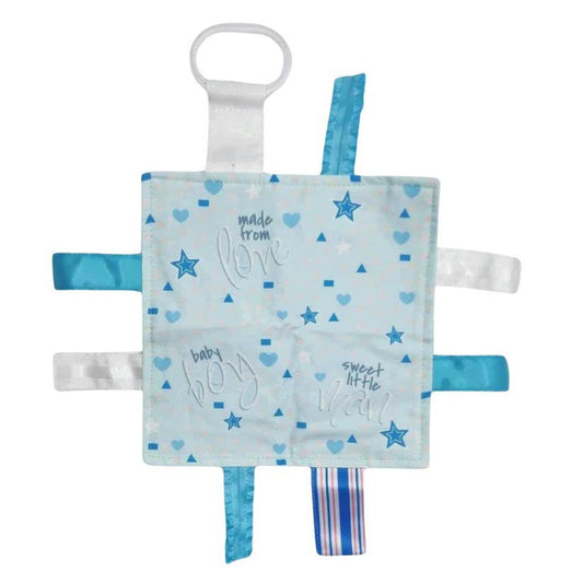 Baby Boy Blue Hospital Blanket Design Tag Toy w/Crinkle