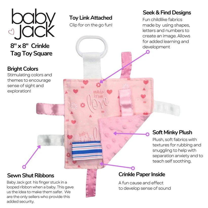 Baby Girl Pink Hospital Blanket Design Tag Toy w/Crinkle