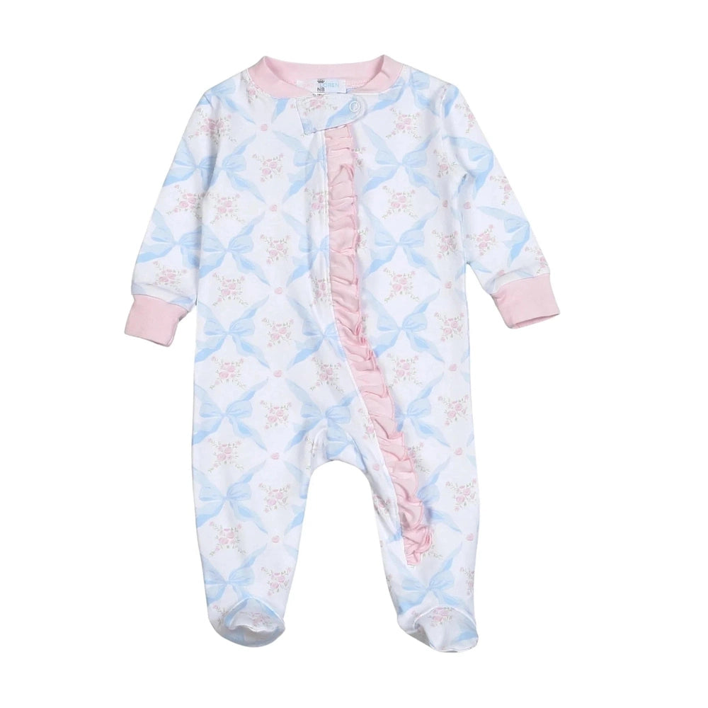 Baby LorenBaby Loren Blue Bows Zipper FootieBabysupermarket