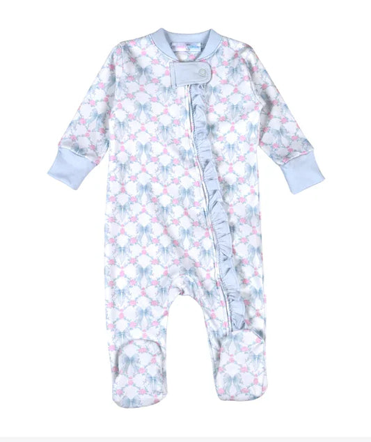 Baby Loren Infant Sleepwear Girl Blue Coquettes / Preemie Baby Loren Girls Blue Coquettes Zipper Footie