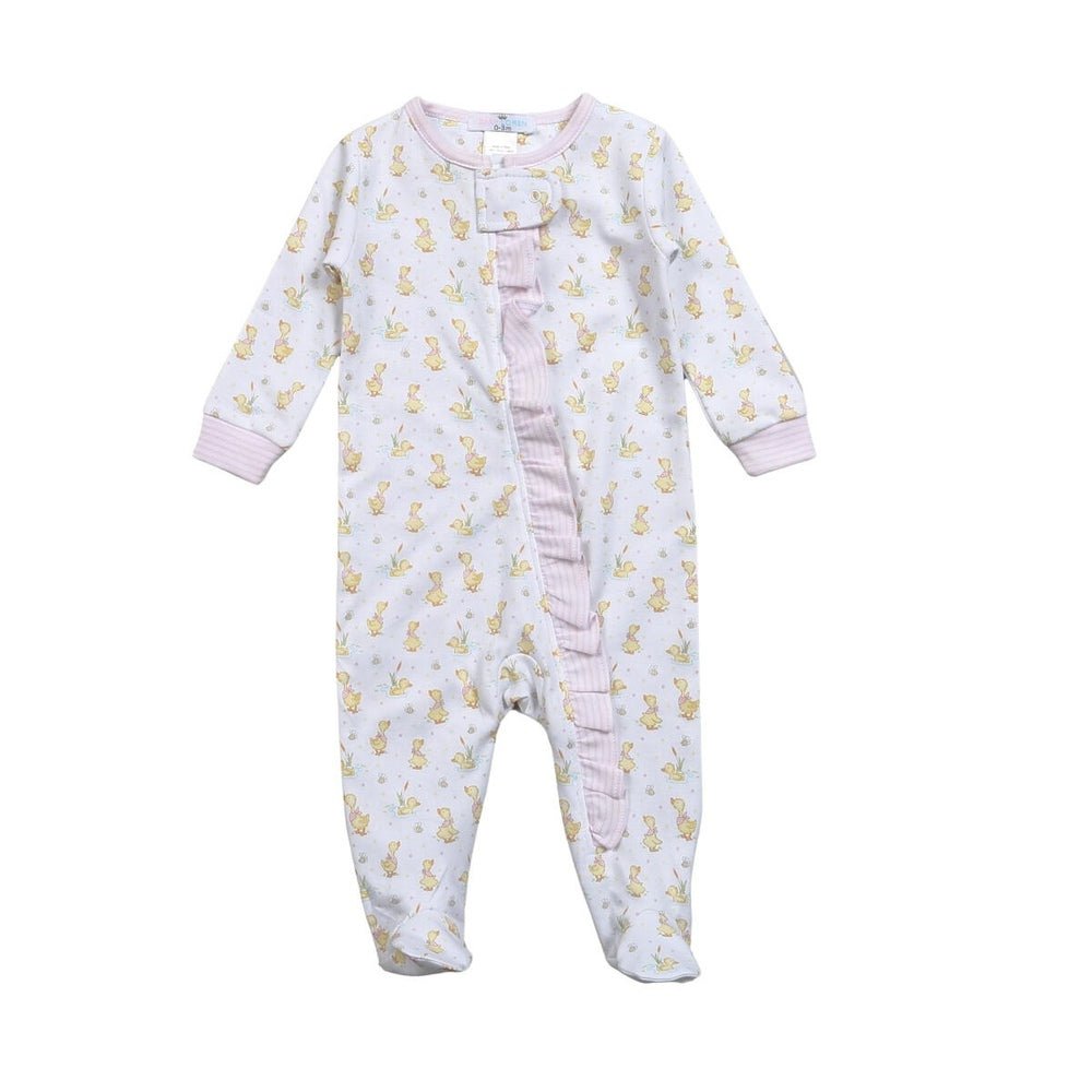 Baby Loren Infant Preemie / Pink Baby Loren Girls Ducks in the Pond Pima Zipper Footie