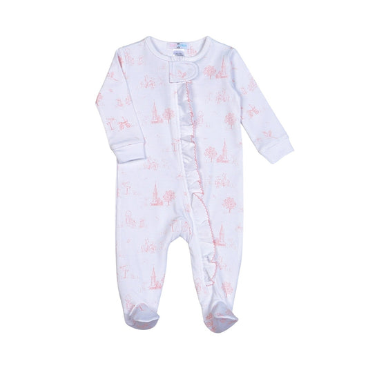 Baby Loren Pink Baby Toile Zipper Footie